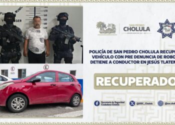 Policía de San Pedro Cholula recupera vehículo con pre denuncia de robo y detiene a conductor en Jesús Tlatempa