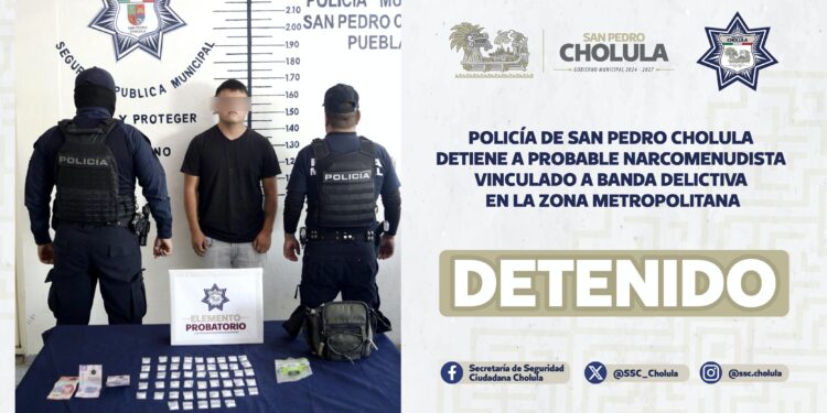Policía de San Pedro Cholula detiene a probable narcomenudista vinculado a banda delictiva en la zona metropolitana