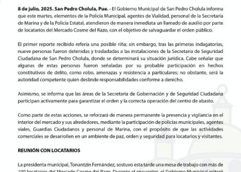 Actúa con resultados Gobierno de San Pedro Cholula ante hechos registrados en el mercado Cosme del Razo