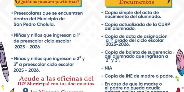 Continúa abierto el registro para la entrega de útiles escolares gratuitos a niñas y niños en San Pedro Cholula
