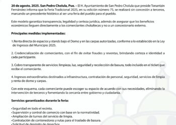 Feria de San Pedro Cholula se realizará sin concesiones a terceros