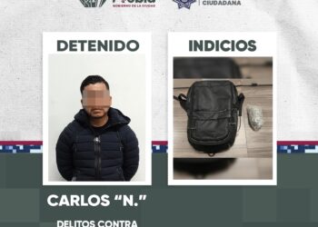 Unidad Canina K9 detecta droga y logra detención en la Central de Autobuses de Puebla