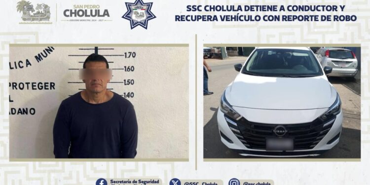SSC Cholula detiene a conductor y recupera vehículo con reporte de robo