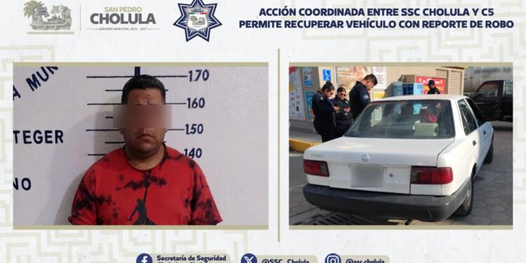 Acción coordinada entre SSC y C5 permite recuperar vehículo con reporte de robo en San Pedro Cholula