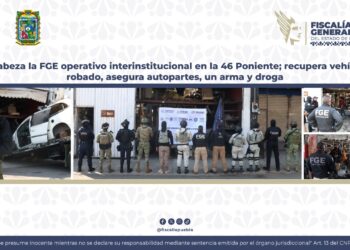 Encabeza la FGE operativo interinstitucional en la 46 Poniente; recupera vehículo robado, asegura autopartes, un arma y droga