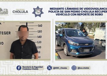 Mediante cámaras de videovigilancia, policía de San Pedro Cholula recupera vehículo con reporte de robo