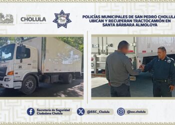 Policías Municipales de San Pedro Cholula ubican y recuperan tractocamión en Santa Bárbara Almoloya