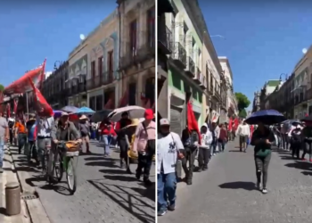 Manifestación de la 28 de Octubre provoca caos vial en el Centro de Puebla