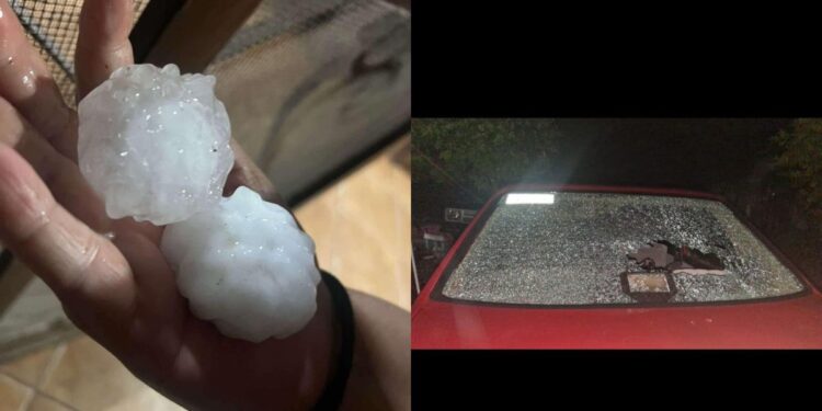 Granizo sorprende a habitantes de Nuevo León; hielo rompió vidrios de autos