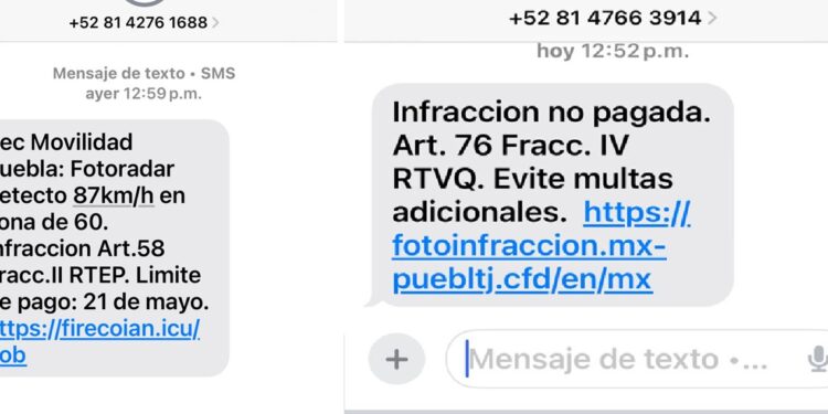 Alertan por mensajes falsos de fotomultas en Puebla; buscan robar datos bancarios