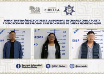 Tonantzin Fernández fortalece la seguridad en Cholula con la puesta a disposición de tres probables responsables de daño a propiedad ajena