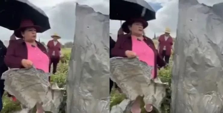 Delegada de Desarrollo Rural en Tepeaca genera polémica y la apodan #LadySombrilla