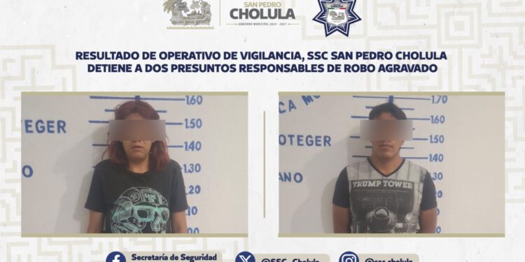 Resultado de operativo de vigilancia, SSC de San Pedro Cholula detiene a dos presuntos responsables de robo agravado