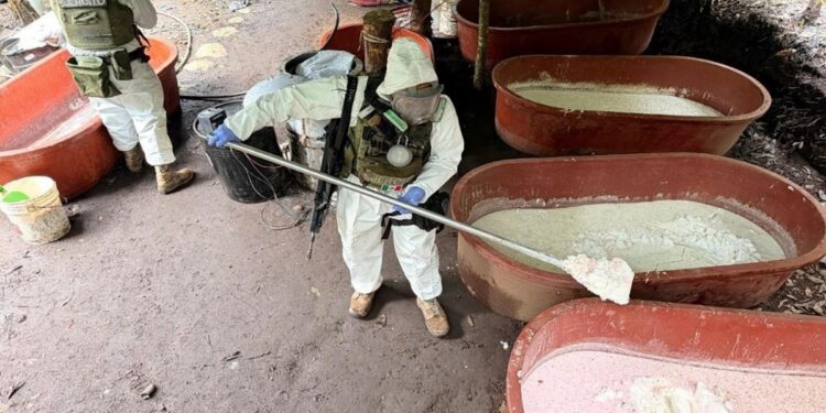 Inhabilitan narcolaboratorio con toneladas de metanfetamina en Michoacán