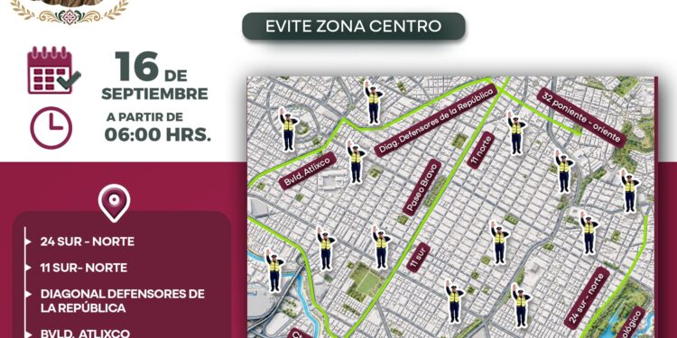 Estos son los cierres viales que habrá en Puebla capital por las Fiestas Patrias 2026